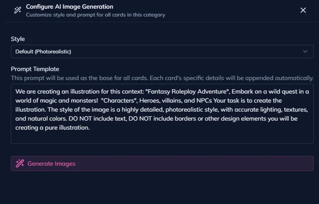 Screenshot of Customize AI Images When Generating for Multiple Cards - Thanks Tom!