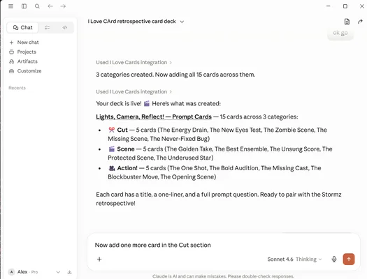 Screenshot of I Love Cards MCP: Create Decks in Claude AI and ChatGPT