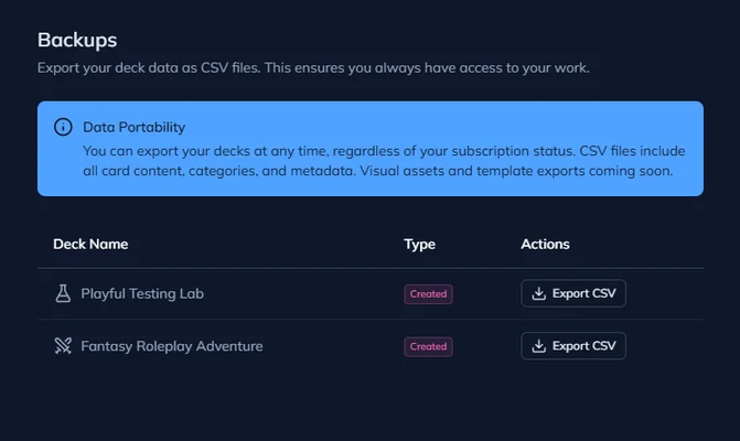 Screenshot of Your Data, Your Way - CSV Export & Backup Center