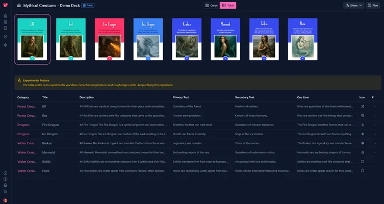 Screenshot of Table Editor - Edit All Your Cards at Once